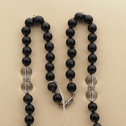 Vintage Czech necklace black clear round glass beads 18"
