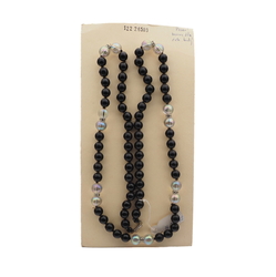 Vintage Czech necklace black clear round glass beads 36"