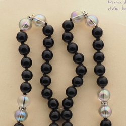 Vintage Czech necklace black clear round glass beads 36"