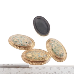 Lot (4) Czech oval floral glass cabochons shankless buttons 42x25mm 