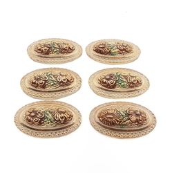 Lot (6) Czech oval floral glass cabochons shankless buttons 42x25mm