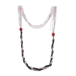 Vintage Czech multi strand necklace pink black blue opal seed glass beads 26"