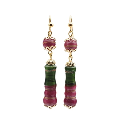Pair handmade lampwork bicolor marble glass bead earrings