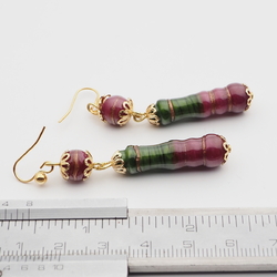 Pair handmade lampwork bicolor marble glass bead earrings