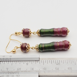 Pair handmade lampwork bicolor goldstone glass bead earrings