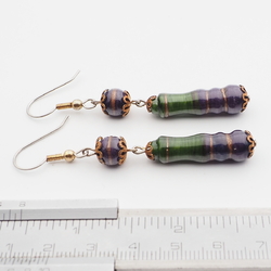 Pair handmade lampwork marble bicolor aventurine goldstone glass bead earrings