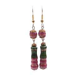 Pair handmade lampwork marble bicolor goldstone glass bead earrings