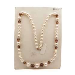 Vintage Czech necklace pearl topaz faceted glass beads 