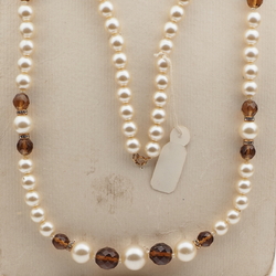 Vintage Czech necklace pearl topaz faceted glass beads 