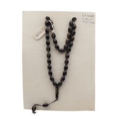 Vintage prayer bead strand Egytptian revival gold gilt black glass beads 