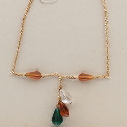 Vintage Czech gold chain necklace topaz clear green triangle glass beads 