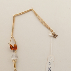 Vintage Czech gold chain necklace topaz clear triangle glass beads 