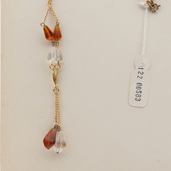 Vintage Czech gold chain necklace topaz clear triangle glass beads 