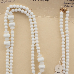 Vintage Czech necklace white opaline glass beads 47"