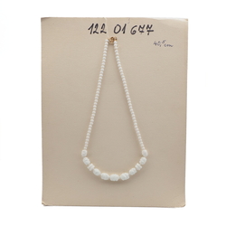 Vintage Czech necklace white nugget interlocking rondelle glass beads 16" 