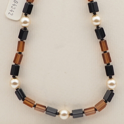 Vintage Czech necklace topaz black pentagon pearl round glass beads 