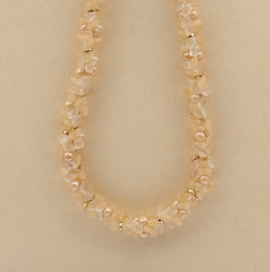 Vintage Czech necklace beige round opaline interlocking glass beads 