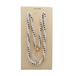 Vintage Czech 3 strand necklace black white glass beads 