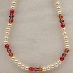 Vintage Czech necklace pearl topaz red blue glass beads 