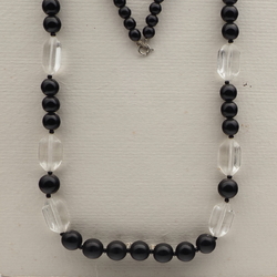 Vintage Czech necklace black round clear hexagon glass beads 