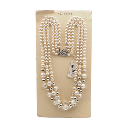 Vintage Czech 3 strand necklace pearl silver glass beads 