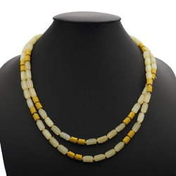 Long vintage Czech necklace yellow satin atlas yellow twist bugle glass beads 47"