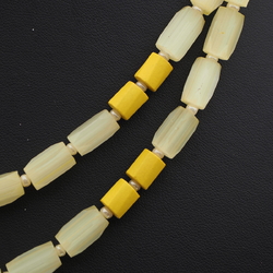 Long vintage Czech necklace yellow satin atlas yellow twist bugle glass beads 47"