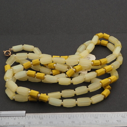 Long vintage Czech necklace yellow satin atlas yellow twist bugle glass beads 47"