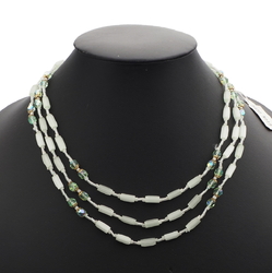 Vintage Czech 3 strand necklace frost satin atlas AB glass beads 18"