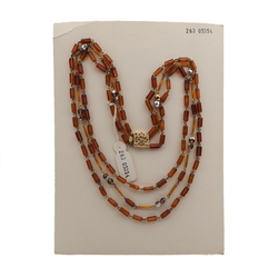 Vintage Czech 3 strand link necklace topaz pentagon vitrail glass beads 