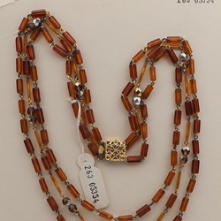 Vintage Czech 3 strand link necklace topaz pentagon vitrail glass beads 