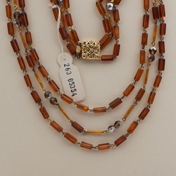 Vintage Czech 3 strand link necklace topaz pentagon vitrail glass beads 