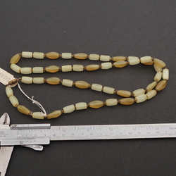 Vintage Czech necklace beige satin atlas opaline glass beads 32"