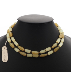 Vintage Czech necklace beige satin atlas opaline glass beads 32"