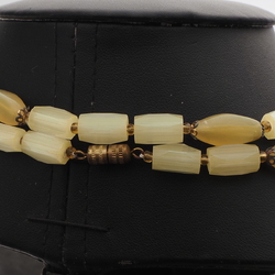 Vintage Czech necklace beige satin atlas opaline glass beads 32"