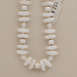 Vintage Czech necklace semi translucent opaque white glass beads 