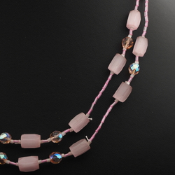 Vintage Czech 2 strand necklace pink satin atlas vitrail AB glass beads 21"