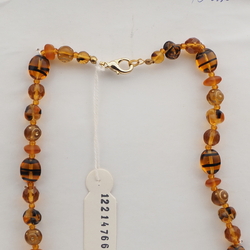 Vintage Czech necklace tortoise striped topaz glass beads 