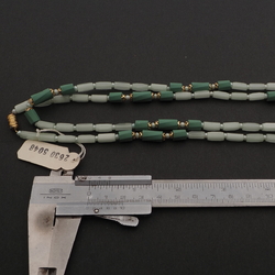 Long vintage Czech necklace green satin atlas pentagon twist bugle glass beads 47"