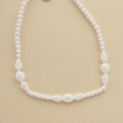Vintage Czech necklace white round oval triangle glass beads 