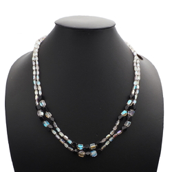 Vintage Czech 2 strand necklace AB clear black pentagon glass beads 21"