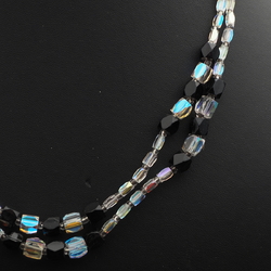 Vintage Czech 2 strand necklace AB clear black pentagon glass beads 21"