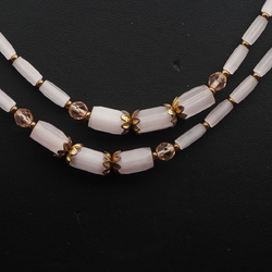 Long vintage Czech necklace frost satin atlas pentagon bugle glass beads 47"