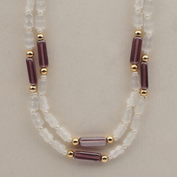 Vintage Czech 2 strand necklace crystal satin atlas pentagon rectangle glass beads