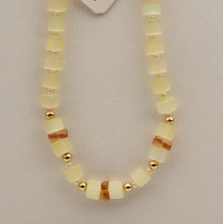 Vintage Czech necklace yellow satin atlas pentagon glass beads 