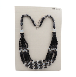 Vintage Czech 1 to 6 strand necklace hematite black pentagon opaline glass beads 