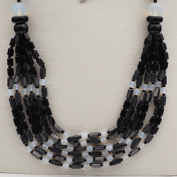 Vintage Czech 1 to 6 strand necklace hematite black pentagon opaline glass beads 