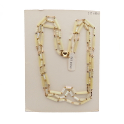 Vintage Czech 3 strand link necklace yellow satin atlas bugle glass beads 