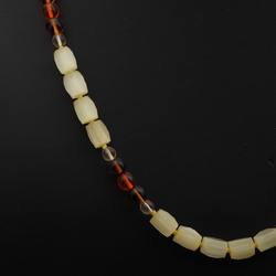 Vintage Czech necklace yellow satin atlas topaz orange glass beads 25"