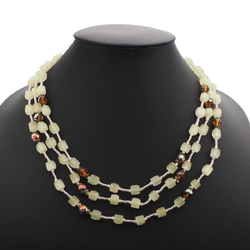 Vintage Czech 3 strand necklace satin atlas vitrail topaz glass beads 20"